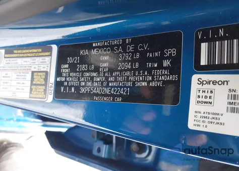 2022 Kia Forte Gt-Line from USA, damaged, VIN 3KPF54AD2NE422421